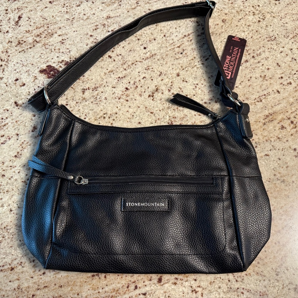 Stone Mountain Accessories Black Leather Shoulder Bag New with Tag - Picture 2 of 6